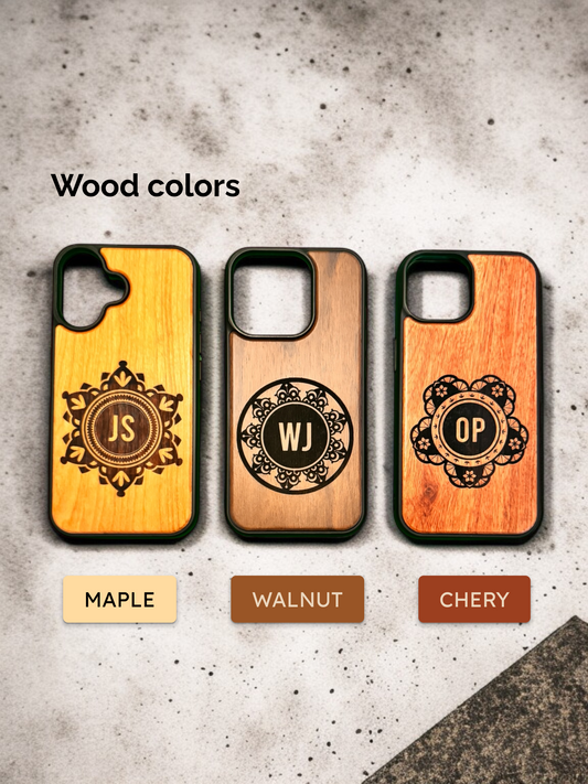 Monogram engraved iPhone wood case
